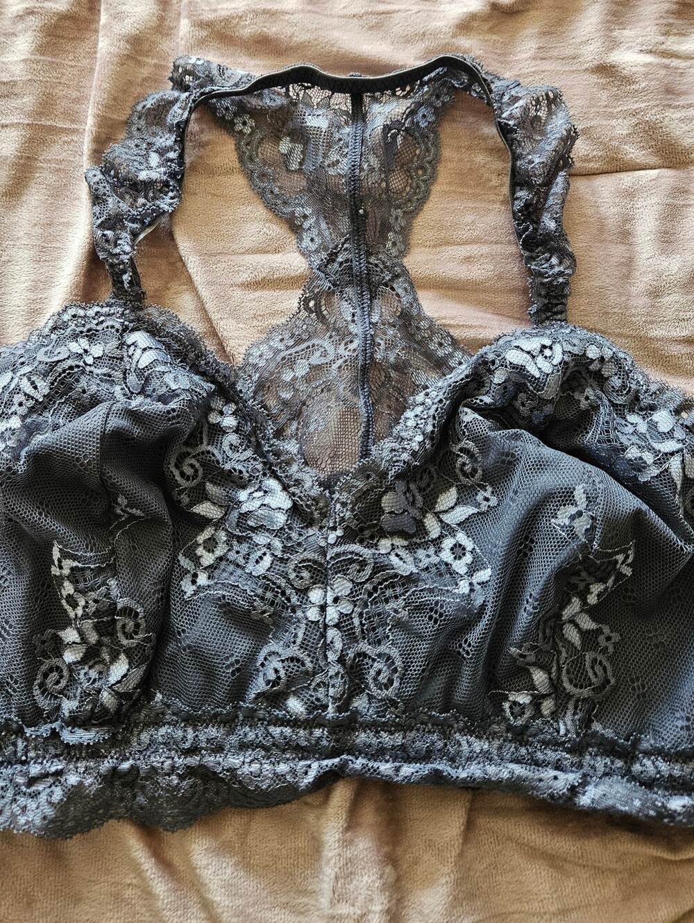 smart & sexy Lace Racerback Bralette in Steel Blue Grey, XXL, D Cup